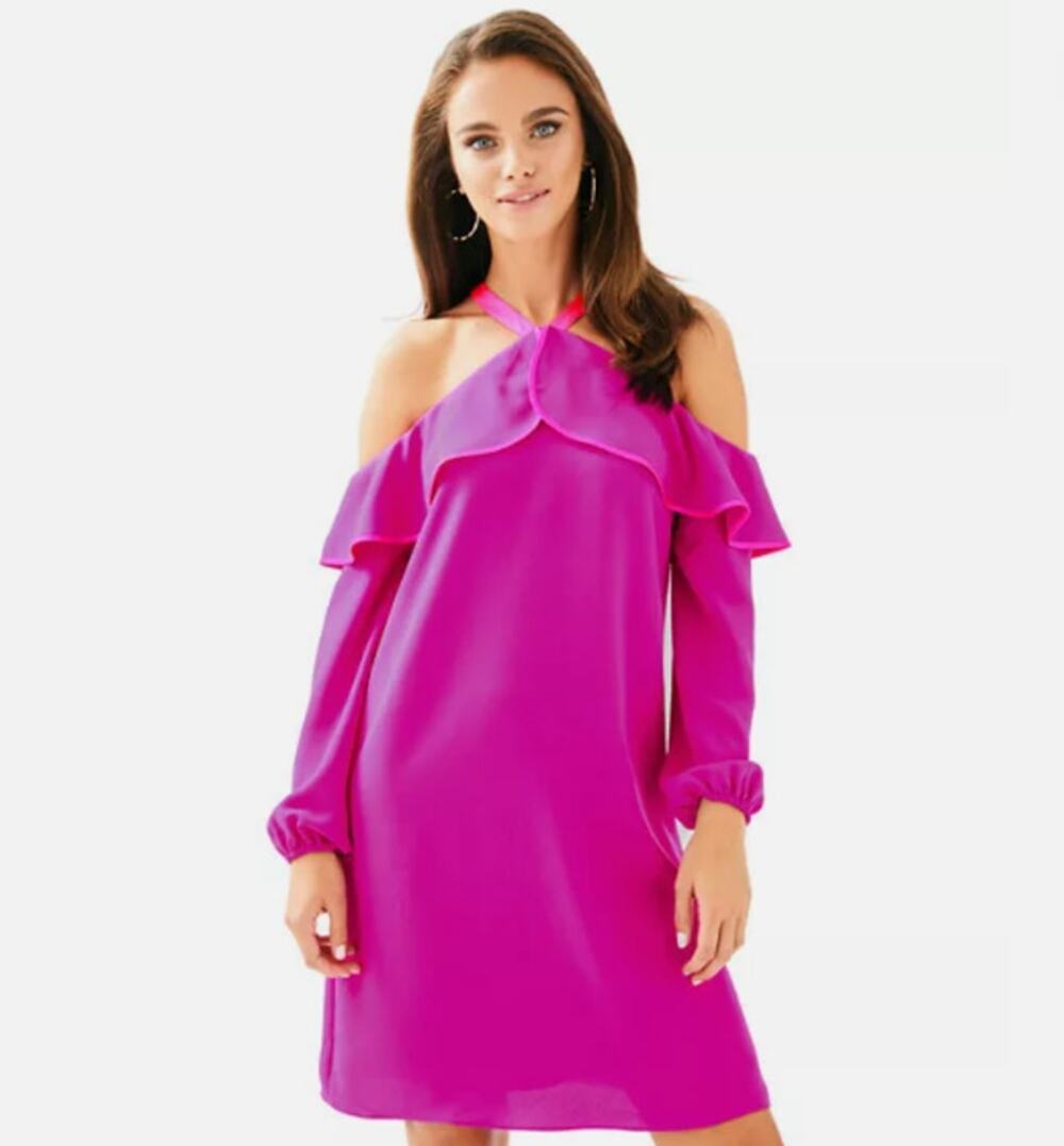 Lilly Pulitzer Berry Sangri Pink Abrielle Sunny Cold Shoulder Mini Dress 2